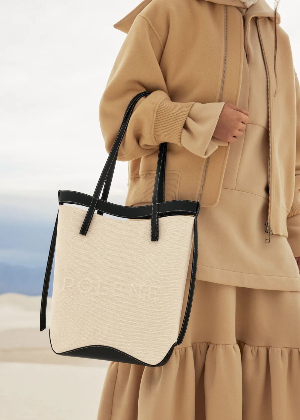 Bolsa Tote Polene Ilo Beige Negros | MEXICO VNPFYW